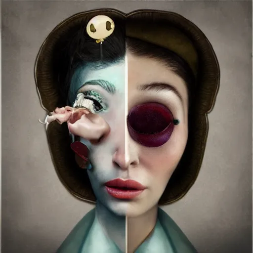 Prompt: two very close faces by ray caesar