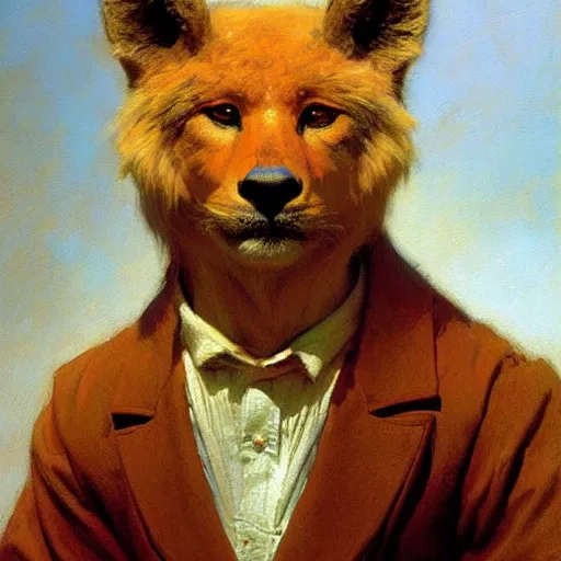 Prompt: a portrait of an animal wearing a shirt. highly detailed painting by gaston bussiere, craig mullins, j. c. leyendecker, furry