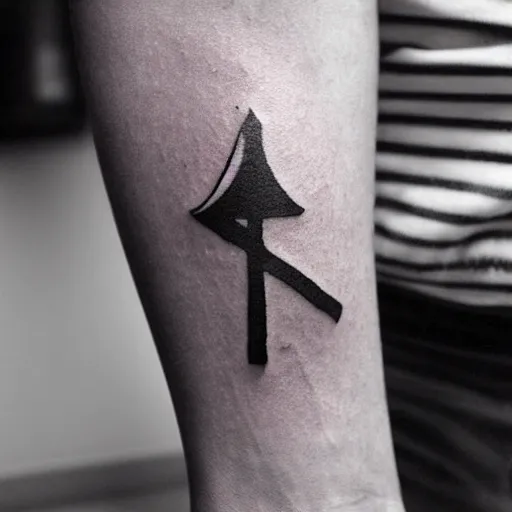 Image similar to tattoo of a small abstract axe on the forearm