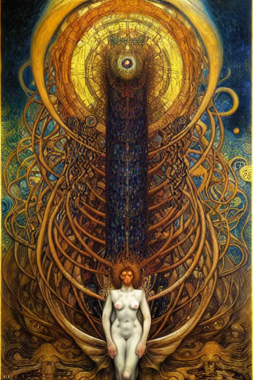 Image similar to Divine Chaos Engine by Karol Bak, Jean Delville, William Blake, Gustav Klimt, and Vincent Van Gogh, symbolist, visionary