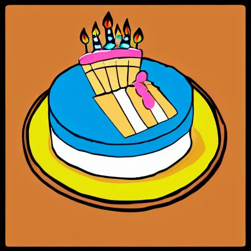 Prompt: a birthday cake eating itself, cel shaded cartoon