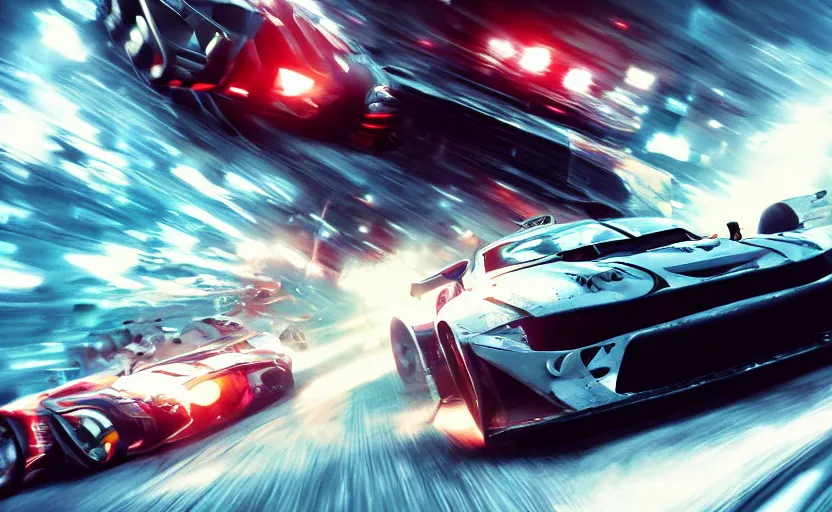 Image similar to a commercial art for a racing movie with lot of motion blur, cinematic, dramatic, artstation, epic