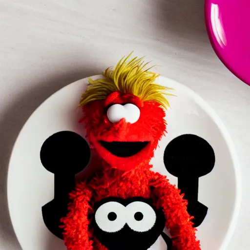 Prompt: person eating a muppet on a dinner plate