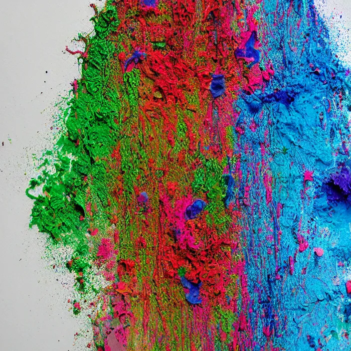 Image similar to melted crayons on a white background, negative space, ray tracing, psychedelic, intricate, dripping, very complex, textured, photography