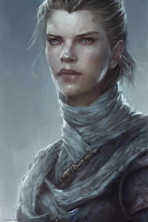 Image similar to the elder scrolls vi, charismatic rugged female nord warrior portrait, illustration, rim light, top light, perfectly shaded, soft painting, art by ross tran, krenz cushart and wenjun lin