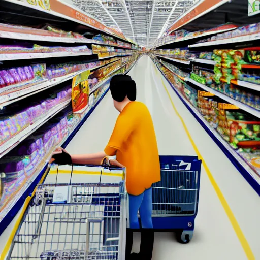 Image similar to a cat shopping for groceries in walmart, 8 k resolution