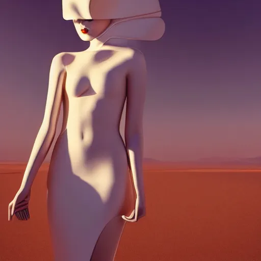 Image similar to innovative avant-garde art, deco fashion, japanese women, white theme, highly detailed, photorealistic portrait, serene desert setting, golden hour, crisp quality and light reflections, unreal engine 5 quality render