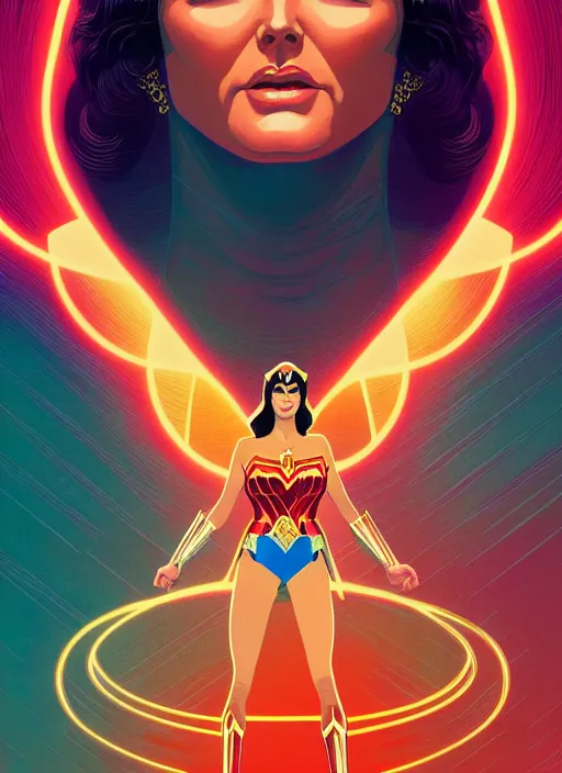 Prompt: symmetry!! stunning portrait of young lynda carter as wonder woman!! by victo ngai, kilian eng vibrant colours, dynamic lighting, digital art, winning award masterpiece, fantastically beautiful, illustration, aesthetically inspired by beksinski and dan mumford, trending on artstation, art by greg rutkowski, 8 k