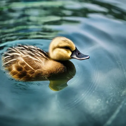 Image similar to cute duckling swimming in a small bowl of water, photography, minimalistic, 8 k