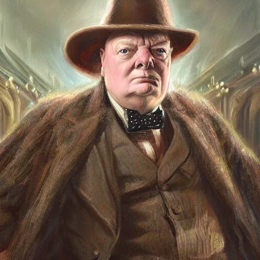 Image similar to Winston Churchill as a fantasy D&D cleric, portrait art by Donato Giancola and James Gurney, digital art, trending on artstation