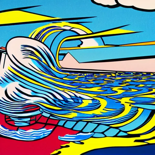 Image similar to wavy hovering reservoir tuba hotrod, by beeple and roy lichtenstein, child's drawing, chiaroscuro