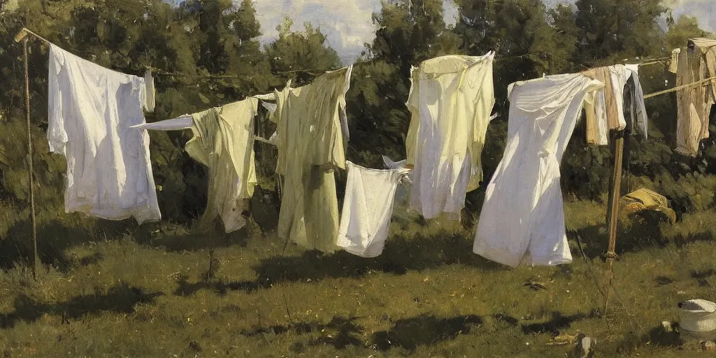 Image similar to laundry line in the sun, jeremy lipking, anders zorn, krøyer