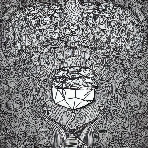 Image similar to Geometrically surreal Mushroom, extremely high detail, photorealistic, intricate line drawings, dotart, album art in the style of James Jean