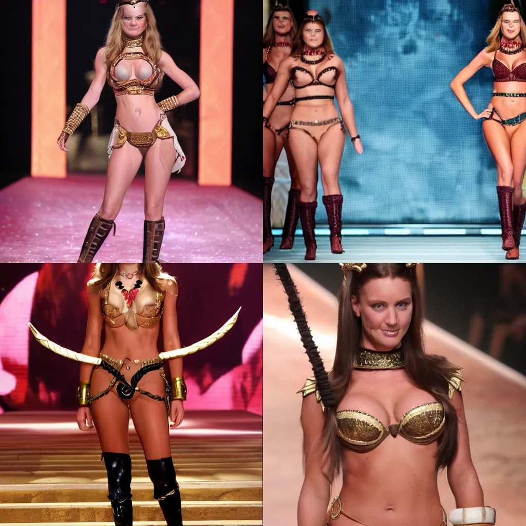 Prompt: slave leia on victoria's secret catwalk