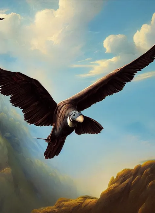 Image similar to a beautiful painting of a condor flying in the sky, matte painting, fantasy art