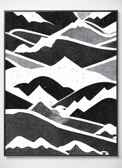 Image similar to urban outfitters poster black background white lines drawn topography mountain