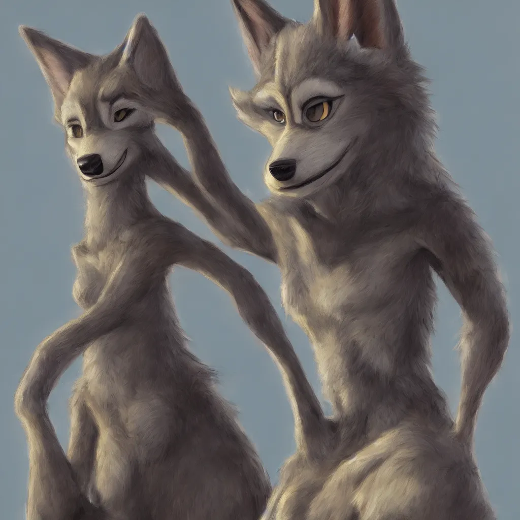 Image similar to oil painting of anthromorphic female wolf in style of zootopia female fursona furry furaffinity 4 k deviantart furry art fursona ar