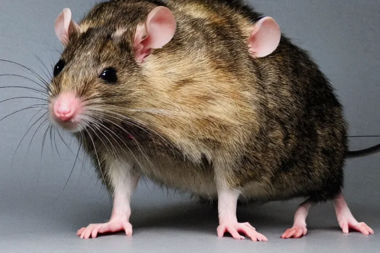 Image similar to photo, emma watson as anthropomorphic furry - rat, she is a real huge fat rat with rat body, cats! are around, eating cheese, highly detailed, intricate details