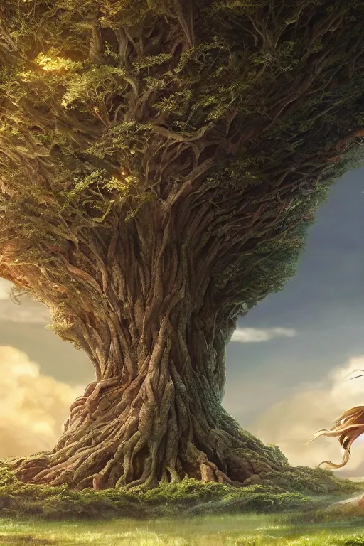 Prompt: a giant hellishly tree with a big trunk that forms a round portal to otherworldly hostile worlds, high intricate details, rule of thirds, golden ratio, cinematic light, 8 k, octane render, anime style, graphic novel by fiona staples and dustin nguyen, art by beaststars and orange, peter elson, alan bean, studio ghibli, makoto shinkai