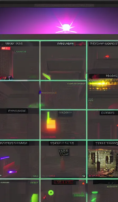 Image similar to GUI for an app that visualizes nightmares, cyberpunk, horror, System Shock 2, Shin Megami Tensei, Deus Ex