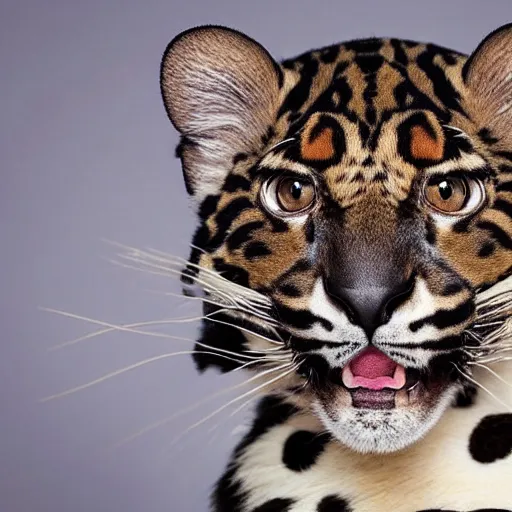 Prompt: a clouded - leopard wearing a flat - top - hat, national geographic, highly detailed