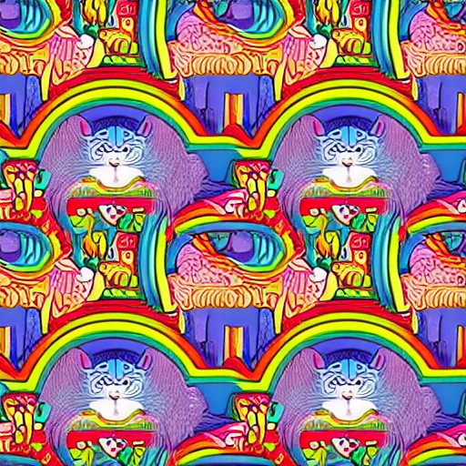 Prompt: symmetry, repeating pattern. seamless, rainbow cat. award - winning