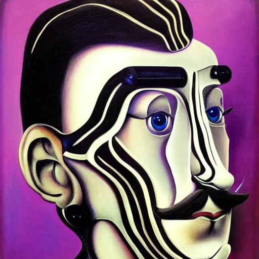 Prompt: half salvador dali, half robot, portrait, in style of salvador dali