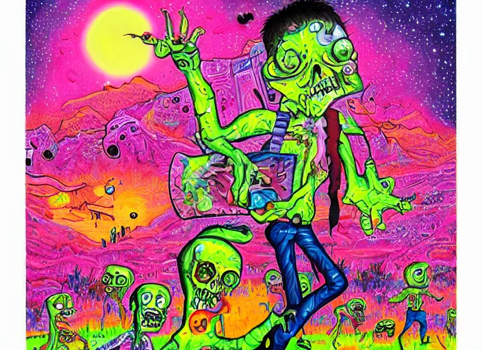 Image similar to zombie apocalypse, an ultrafine detailed painting by lisa frank, trending on deviantart, pop surrealism, lowbrow, colorful