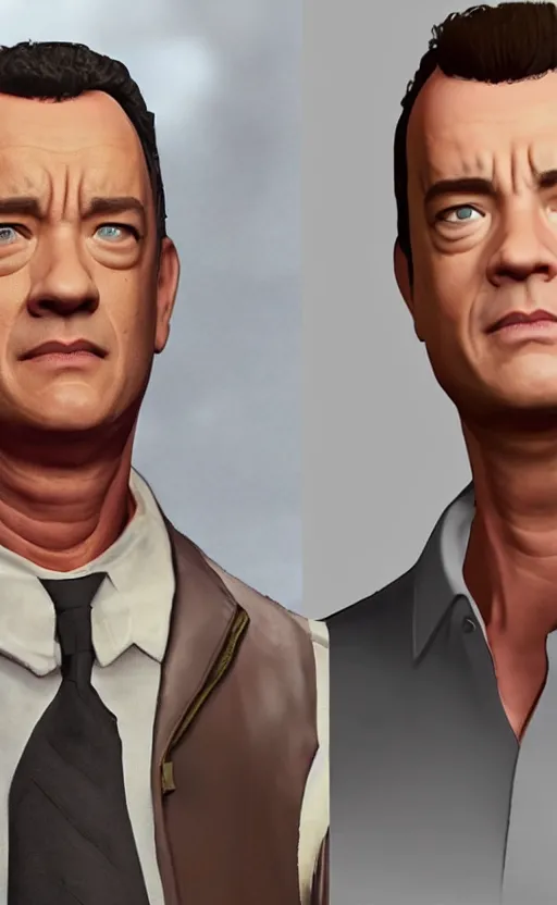 Image similar to tom hanks as a gtav character, detailed