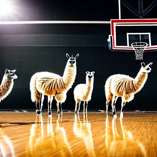 Image similar to a picture of llamas playing basketball, 4 k, photography, high resolution