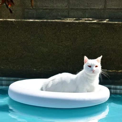 Image similar to white cat on a float in the pool