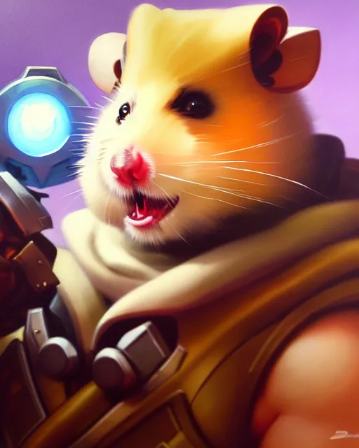 Image similar to wrecking ball the hamster from overwatch, character portrait, portrait, close up, highly detailed, intricate detail, amazing detail, sharp focus, vintage fantasy art, vintage sci - fi art, radiant light, caustics, by boris vallejo