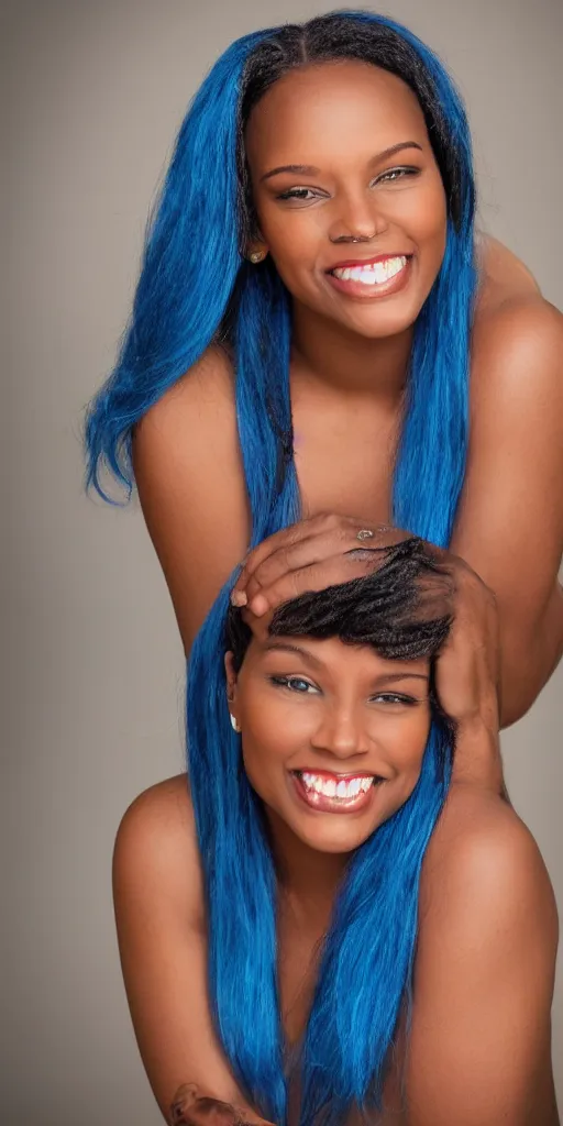 Image similar to black woman with blue hair smiling