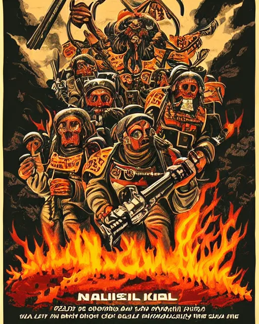 Prompt: 1 9 7 0 s national parks poster for hell, poster design, 4 k, heavy metal art style, warhammer 4 0 k
