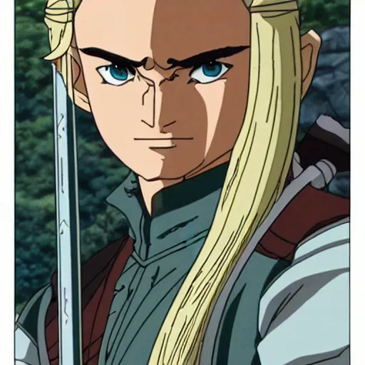 Image similar to legolas from the anime lord of the rings (1986), studio ghibli, very detailed, realistic, hayao miyazaki, kentaro miura, satoshi kon