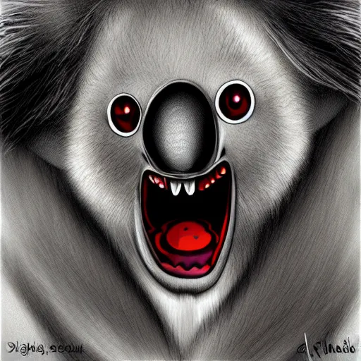 Image similar to a vampire koala, vampire fangs, digital art, anime art style