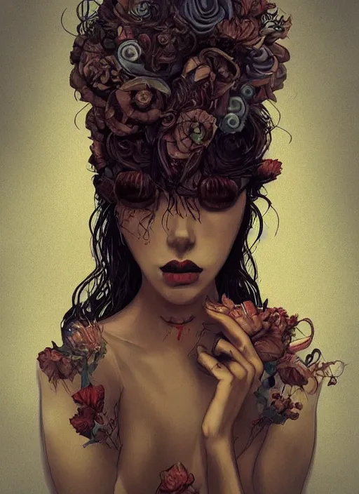 Prompt: a beautiful, unique, strange, mysterious woman, [[[[eyes opened]]]], eyes wide ~~opened~~, amazing, stunning artwork, featured on artstation, cgosciety, behance
