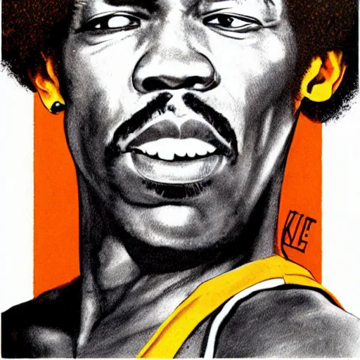 Prompt: jimi hendrix as an nba player