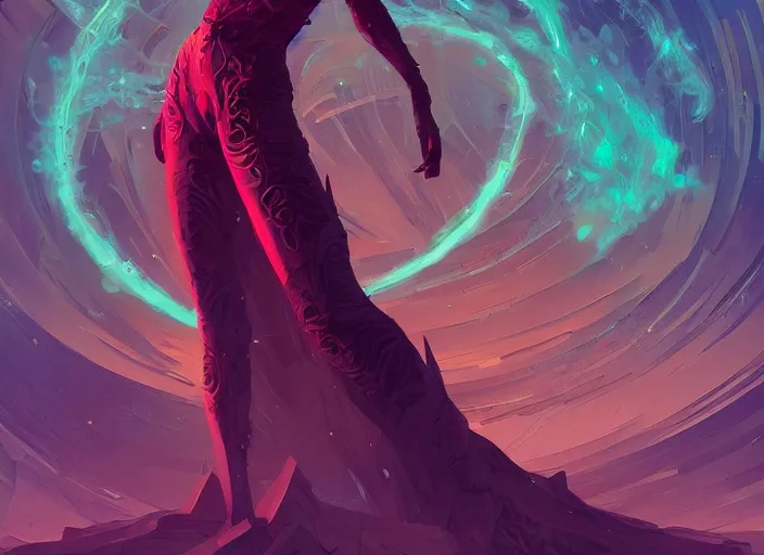 Image similar to an evil woman [ stands in the center of the universe ], [ holding a contracting force of corruption ] as it spreads throughout the universe, closeup!!, trending on artstation, cgsociety, intricate, illustrated by anton fadeev and greg rutkowski, golden ratio!!, centered!!, 4 k