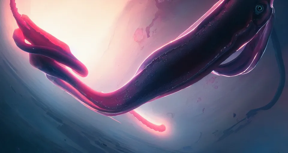 Image similar to A wide shot of a squid with sharp translucent teeth in space art by Maciej Kuciara and Jason Chan, ominous, cosmic horror, trending on artstation, Ultra detailed, hyper realistic 4k