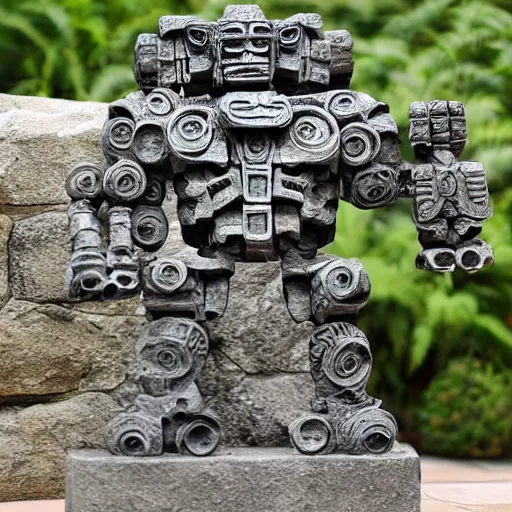 Prompt: intricate stone sculpture of mecha mayan abstract styles, horizontal design, large interconnecting curved lines