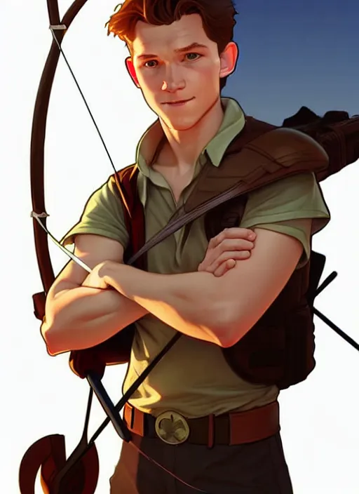 Prompt: cute archer tom holland, natural lighting, path traced, highly detailed, high quality, digital painting, by don bluth and ross tran and studio ghibli and alphonse mucha, artgerm