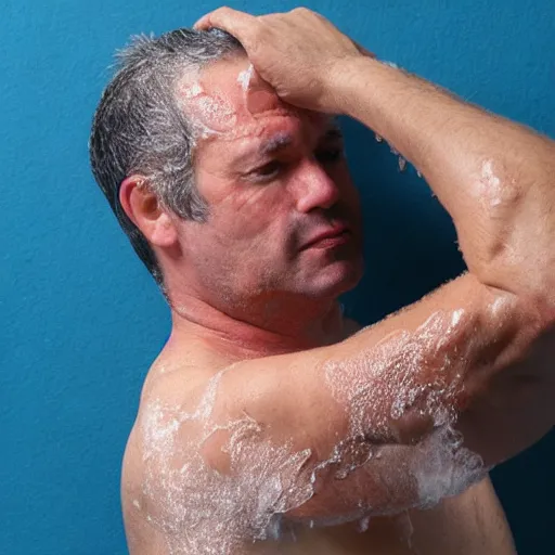 Image similar to handsome middle aged man bathing in milk