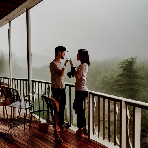 Image similar to couple drinking coffee morning balcony rain peaceful