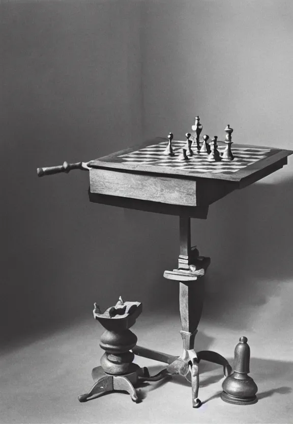 Image similar to a chess machine sitting on a table, a surrealist sculpture by marcel duchamp, archival pigment print, 1 9 1 4, conceptual art, artwork, academic art, surrealist