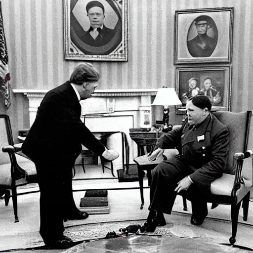 Prompt: hitler meeting trump in the oval office