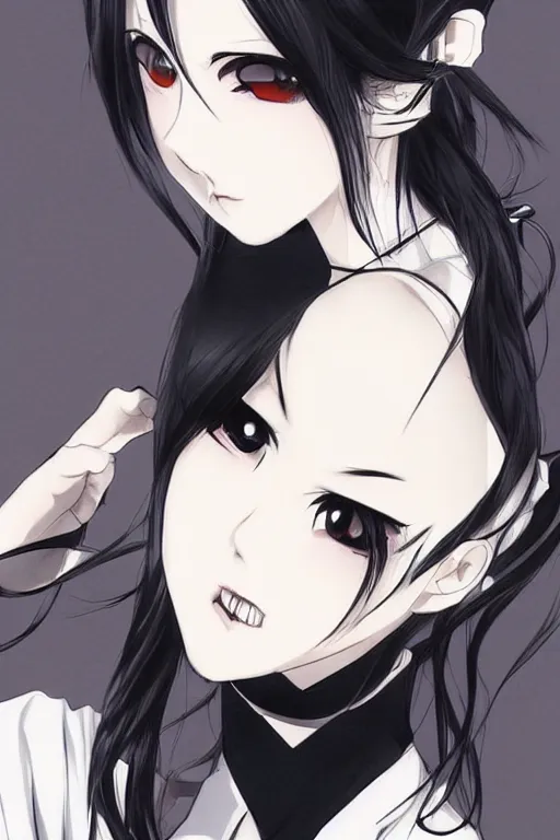 Image similar to portrait of a beautiful girl with black hair; wearing black choker and white shirt; drawn by WLOP, by Avetetsuya Studios, attractive character, colored sketch anime manga panel