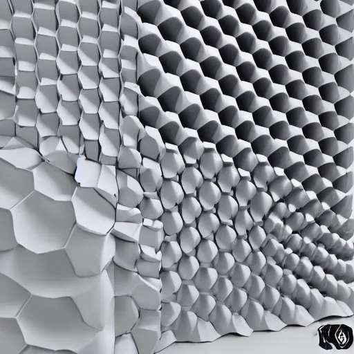 Prompt: 3d printed Hexa façade , Voronoi, parametric design