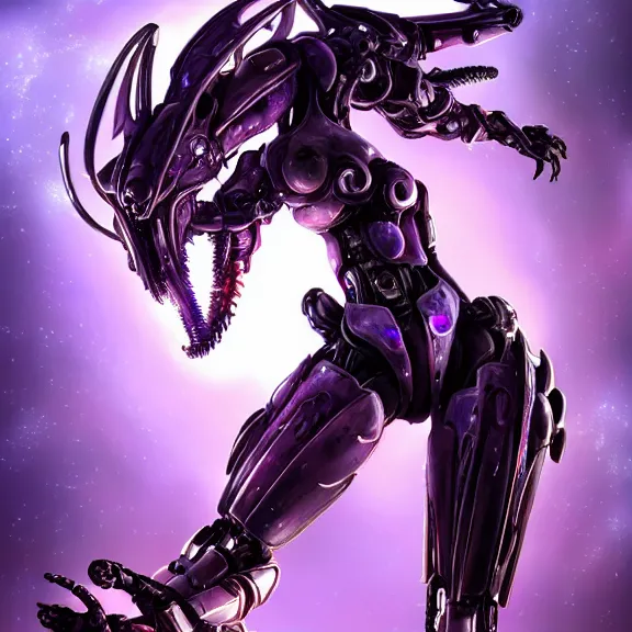 Image similar to extremely detailed mawshot of a giant beautiful stunning goddess anthropomorphic hot robot mecha female dragon, silver sharp streamlined armor, detailed hot maw, glowing Purple LED eyes, standing elegantly, eating and swallowing a tiny human, food pov, micro pov, vore art, dragon art, warframe fanart, Destiny fanart, macro art, furry art, furaffinity, DeviantArt, Eka's Portal, G6