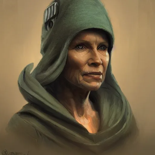 Image similar to portrait of a woman by greg rutkowski, female twi'lek, green skin, wool cap, star wars expanded universe, she is about 6 0 years old, wearing uniform of the galactic alliance navy, highly detailed portrait, digital painting, artstation, concept art, smooth, sharp foccus ilustration, artstation hq